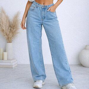 EDIKTED Light Wash Wide Leg‎ Jeans Y2K Trendy High Rise Denim – Size Large